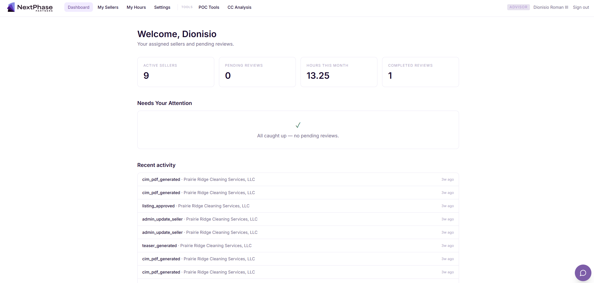 NextPhase advisor portal dashboard